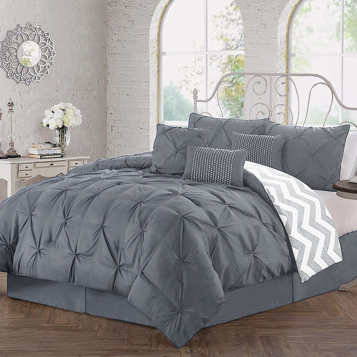 J Elliot Home 6 Pcs Ella Grey Comforter Set, Pleated Design, Single Size - SuperSaverAU - view 3