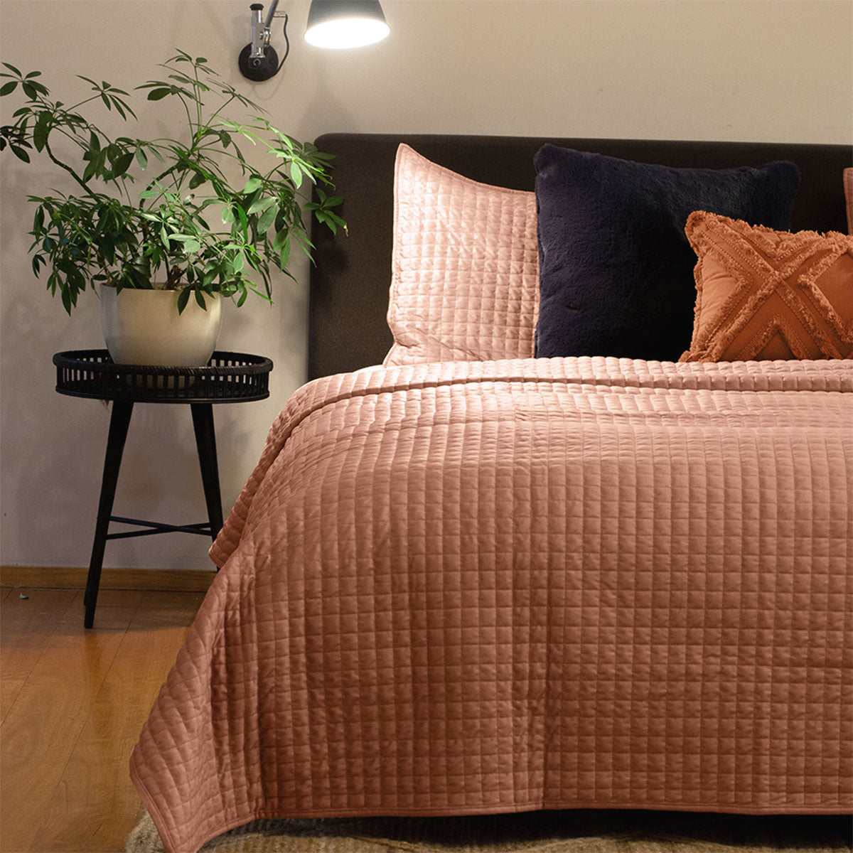 J Elliot Home Adela Clay Pink Velvet Quilted Coverlet Set Queen/King - SuperSaverAU - view 1