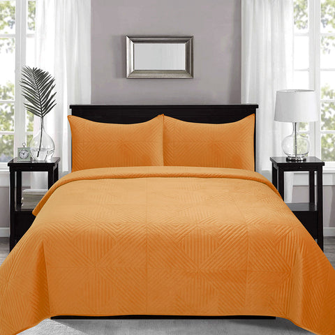 J Elliot Home Merida Mustard Velvet Quilted Coverlet Set Queen/King - Geometric Design - SuperSaverAU - view 1
