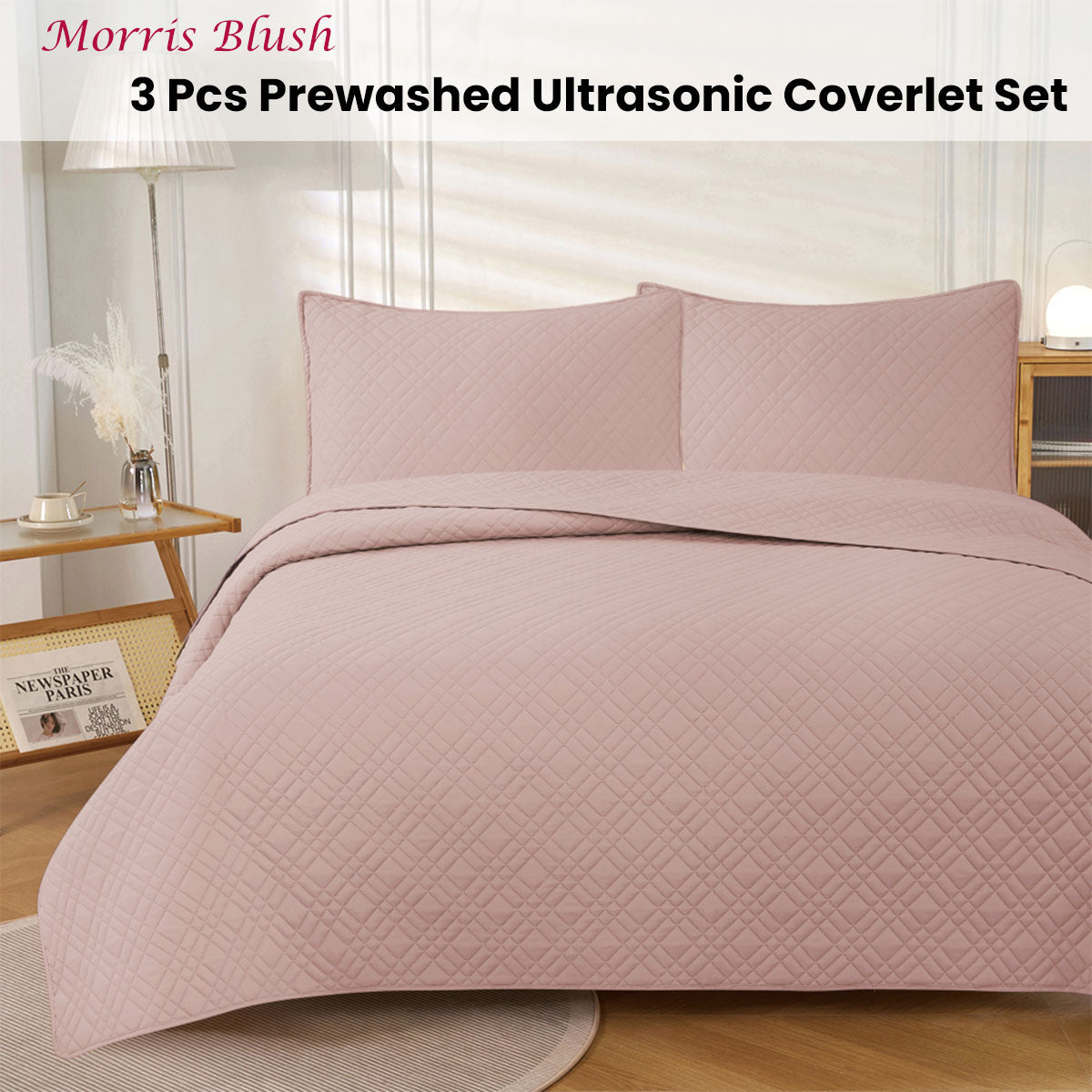 Jane Barrington Morris Blush Reversible Coverlet Set King - Embossed, Quilted - SuperSaverAU - view 2