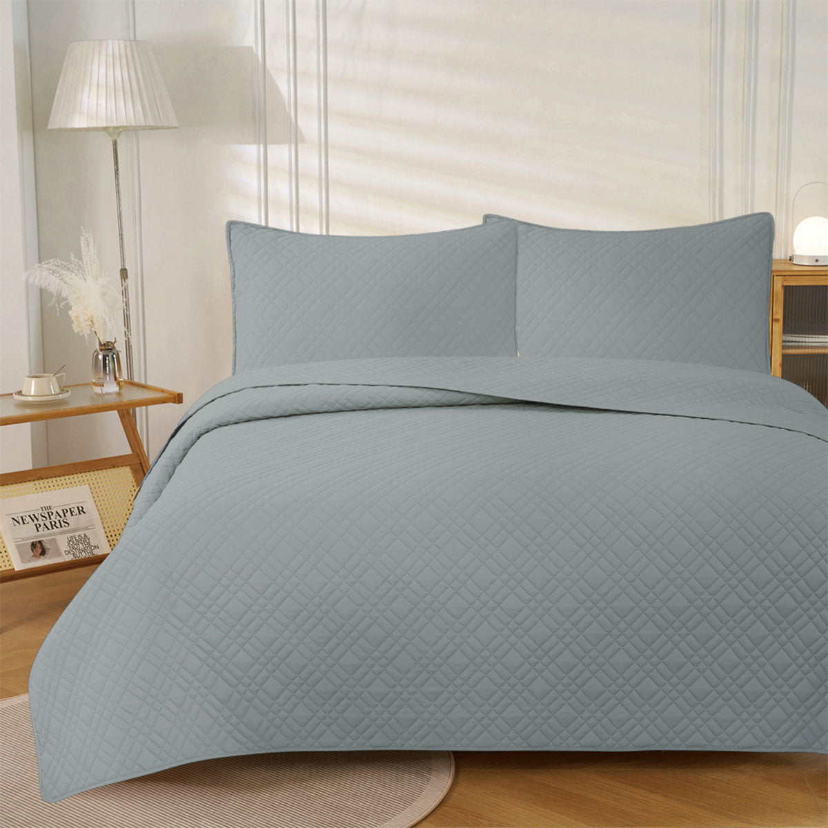 Jane Barrington Morris Dark Grey Reversible Coverlet Set King - Embossed, Quilted - SuperSaverAU - view 1