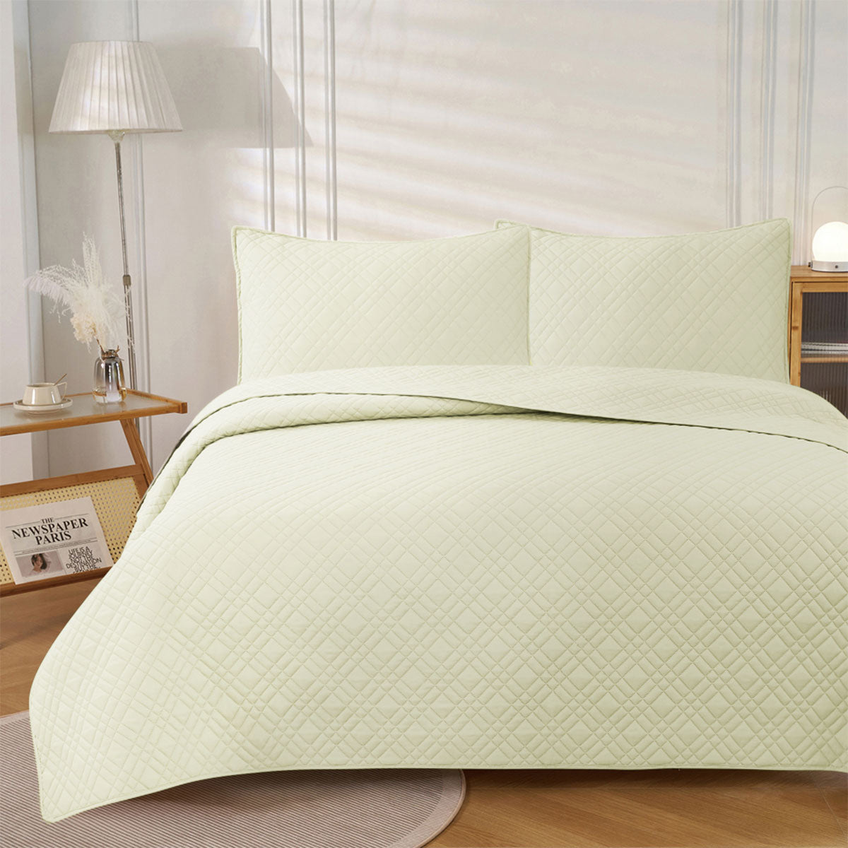 Jane Barrington Light Cream Reversible Coverlet Set, Ultrasonic Embossed, Queen - SuperSaverAU - view 1