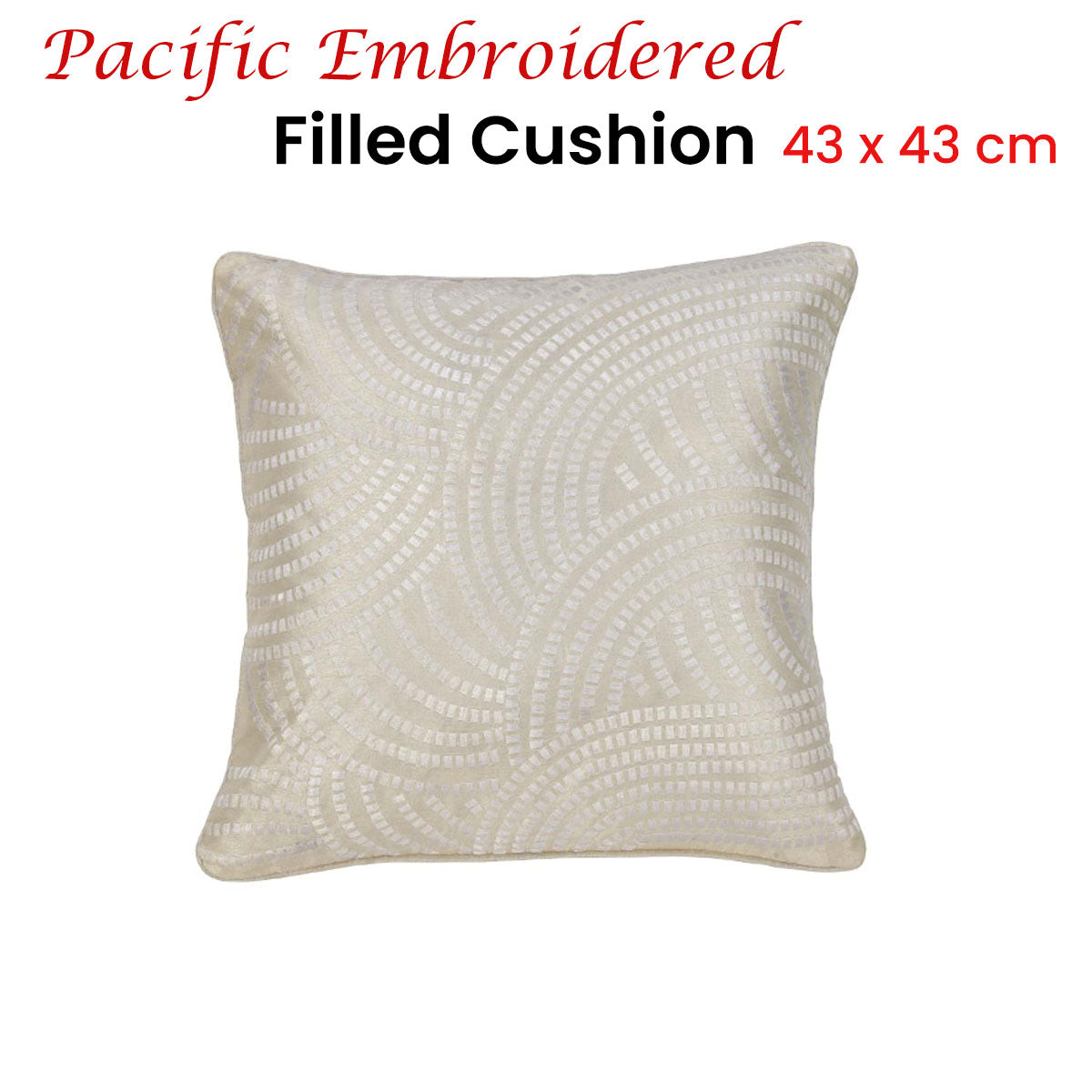 IDC Homewares Pacific Embroidered Cushion 43 x 43 cm - White & Natural - SuperSaverAU - view 1