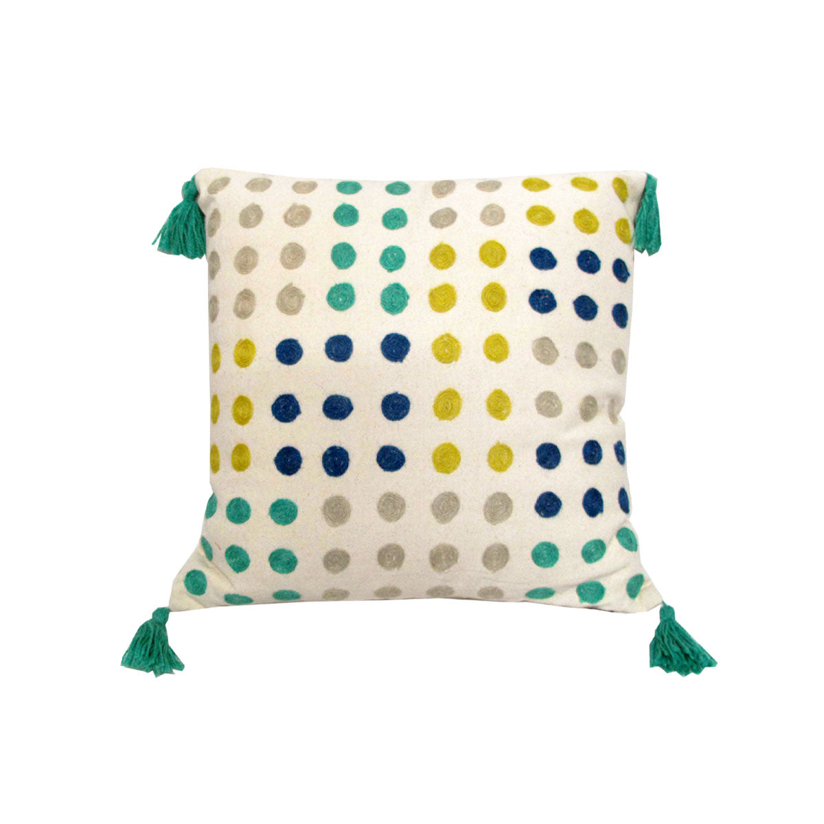 J.elliot Polka Dots Tassel Cushion 43 x 43 cm - Blue, Teal, Yellow, Cream, Grey - SuperSaverAU - view 1