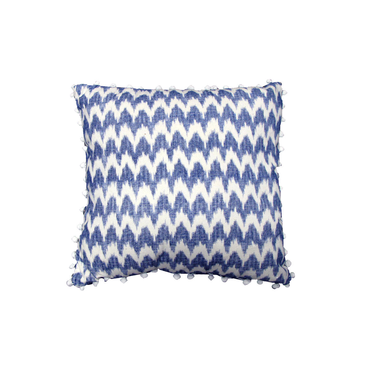 J.elliot Valtina Pom Pom Blue Filled Cushion 43 x 43 cm - Chevron Design - SuperSaverAU - view 1