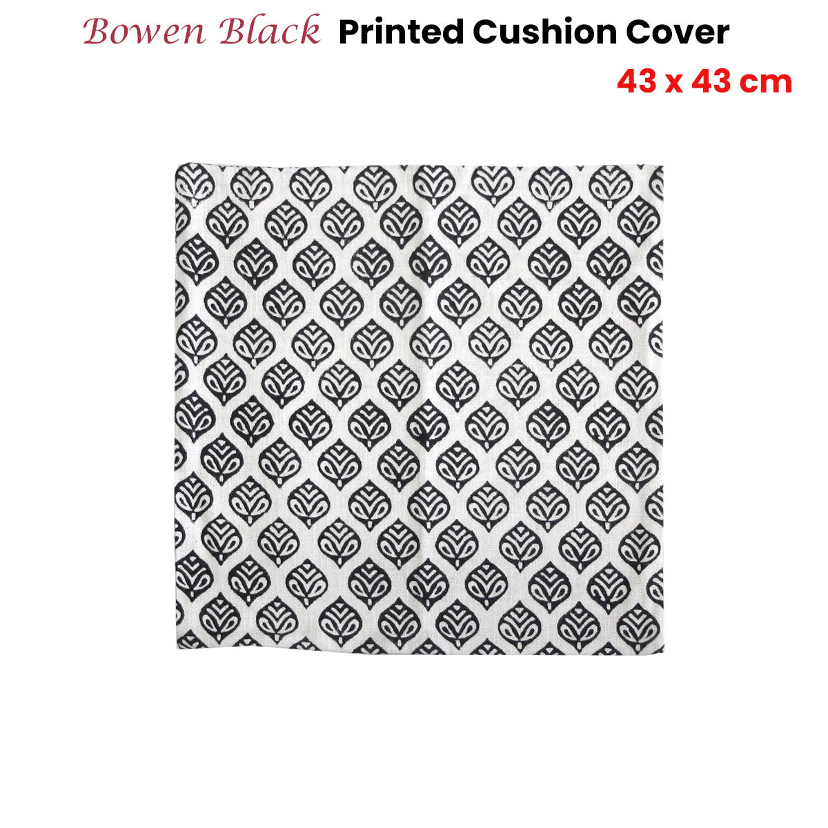 Bowen Black Printed Cushion Cover 43 x 43cm - Durable Polyester Cotton, Stylish Design - SuperSaverAU - view 2