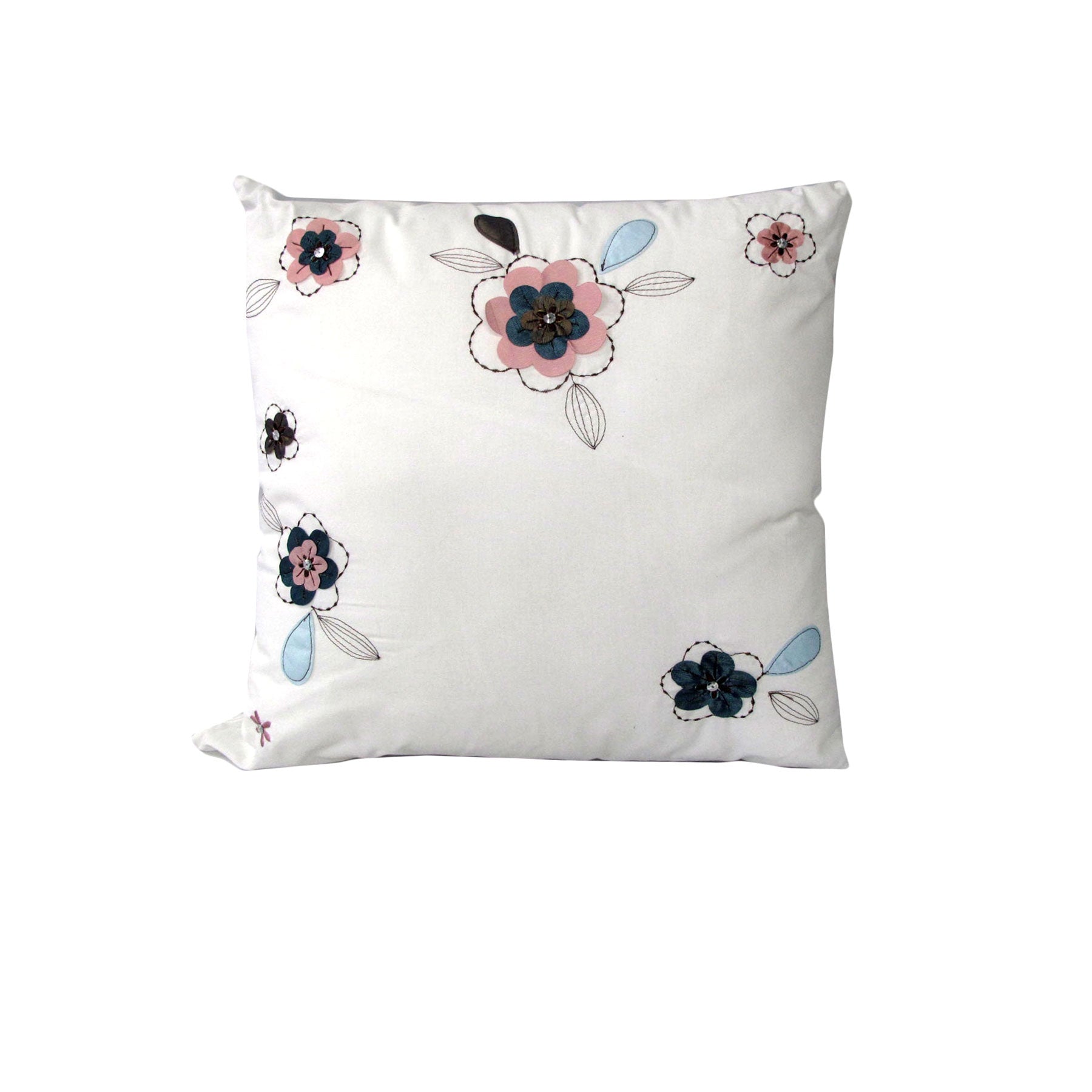 IDC Homewares Cushion Cover 43 x 43cm Floral White, Embroidery, 100% Cotton - SuperSaverAU - view 1