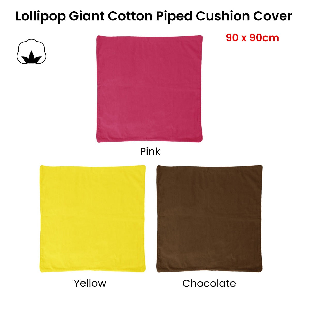 IDC Homewares Lollipop Extra Large Cotton Piped Square Cushion Cover 90 x 90 cm - Pink - SuperSaverAU - view 1