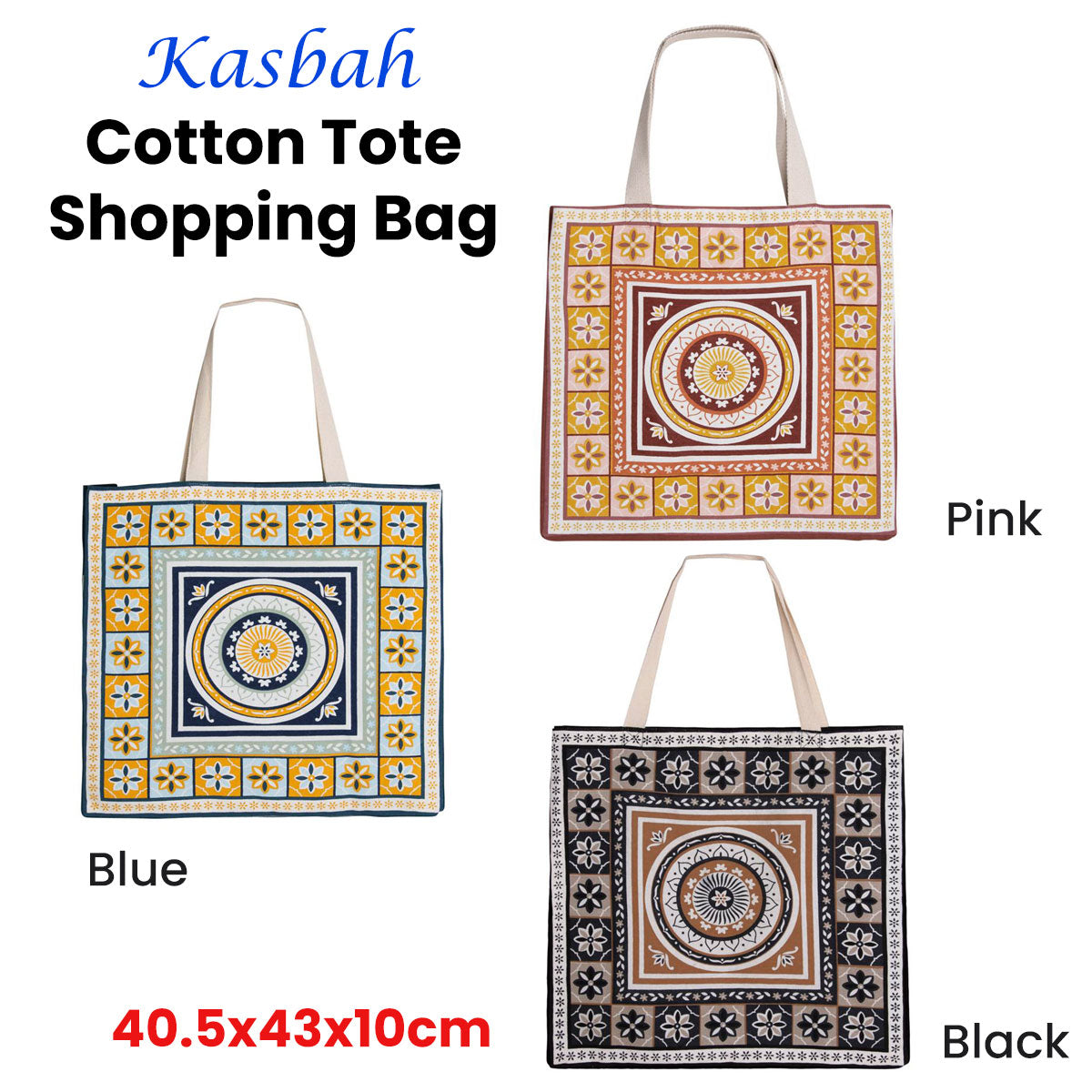 J Elliot Home Kasbah Cotton Tote Shopping Bag 40.5x43x10cm Blue - SuperSaverAU - view 4