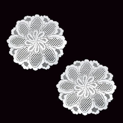 Blossom White Set of 2 Lace Table Doilies 36 cm Diameter - Polyester, Floral Design - SuperSaverAU - view 1