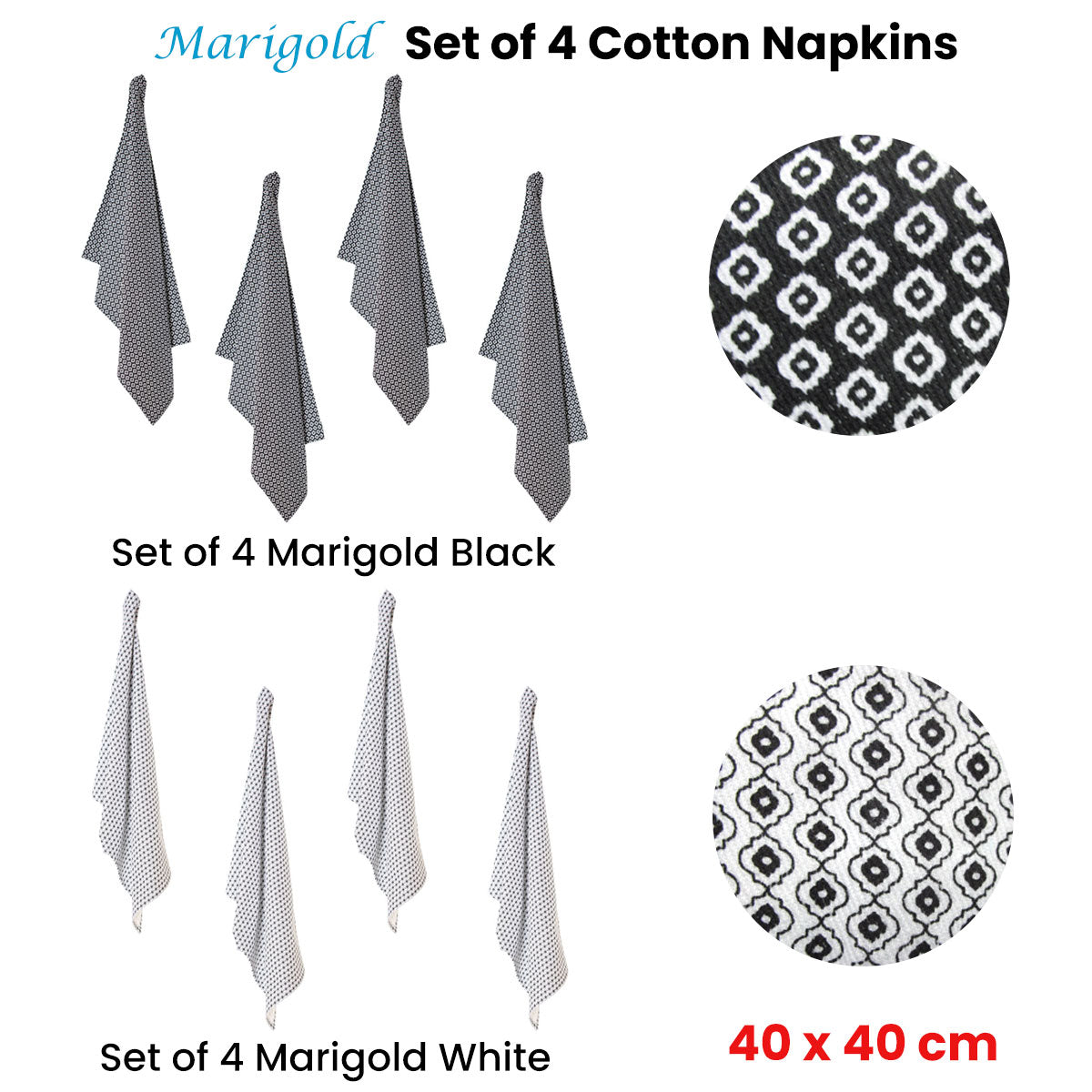 Christopher Vine Marigold Cotton Napkins Set of 4, 40cm x 40cm, Quatrefoil Design - SuperSaverAU - view 2