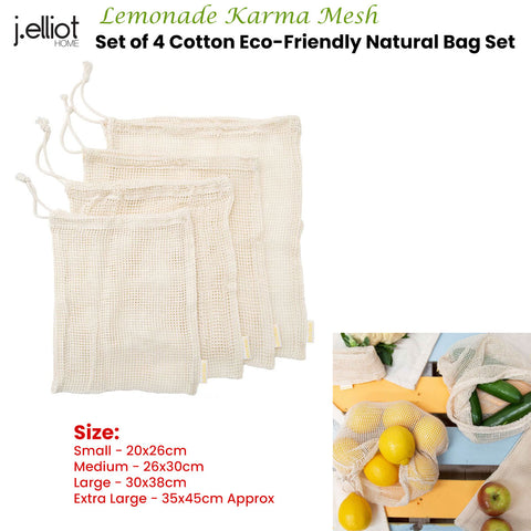 J Elliot Home Lemonade Karma Set of 4 Cotton Eco-Friendly Mesh Storage Bags - SuperSaverAU - view 1