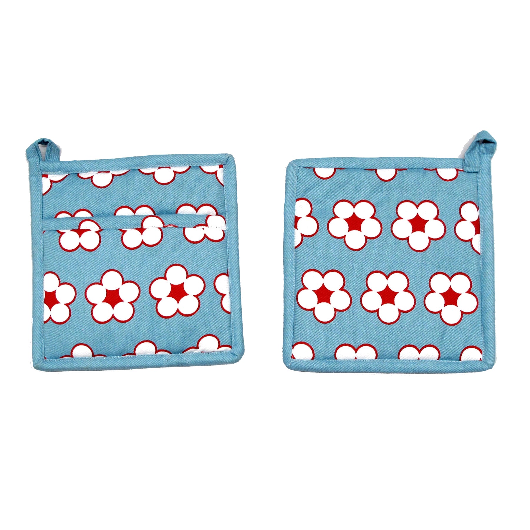 IDC Homewares Set of 2 Cotton Bud Blue Pot Holders 23x23 cm Floral Print - SuperSaverAU - view 1