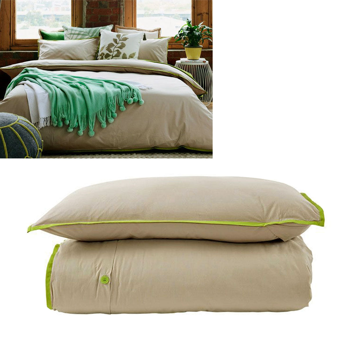 Jane Barrington 260TC 100% Cotton Quilt Cover Set Taupe/Green Double - SuperSaverAU - view 1