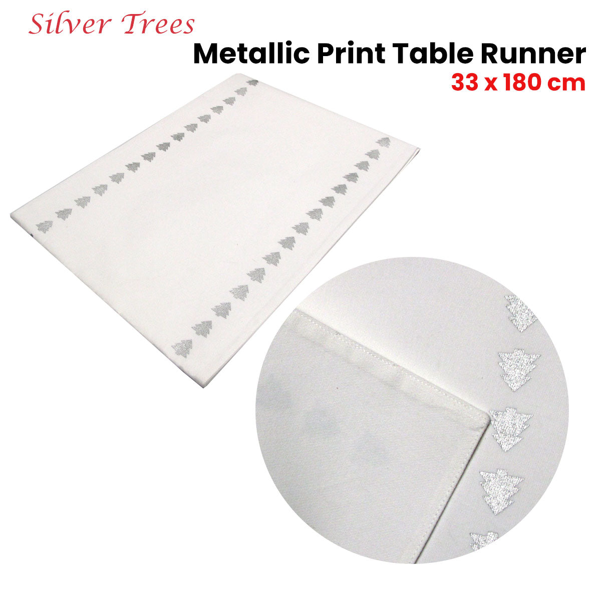 Silver Trees Cotton Metallic Print Table Runner 33 x 180 cm - Easy Care - SuperSaverAU - view 2