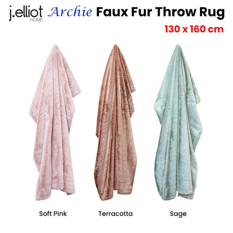 J Elliot Home Faux Fur Throw Rug 130 x 160cm - Soft Pink, Machine Washable - SuperSaverAU - view 1