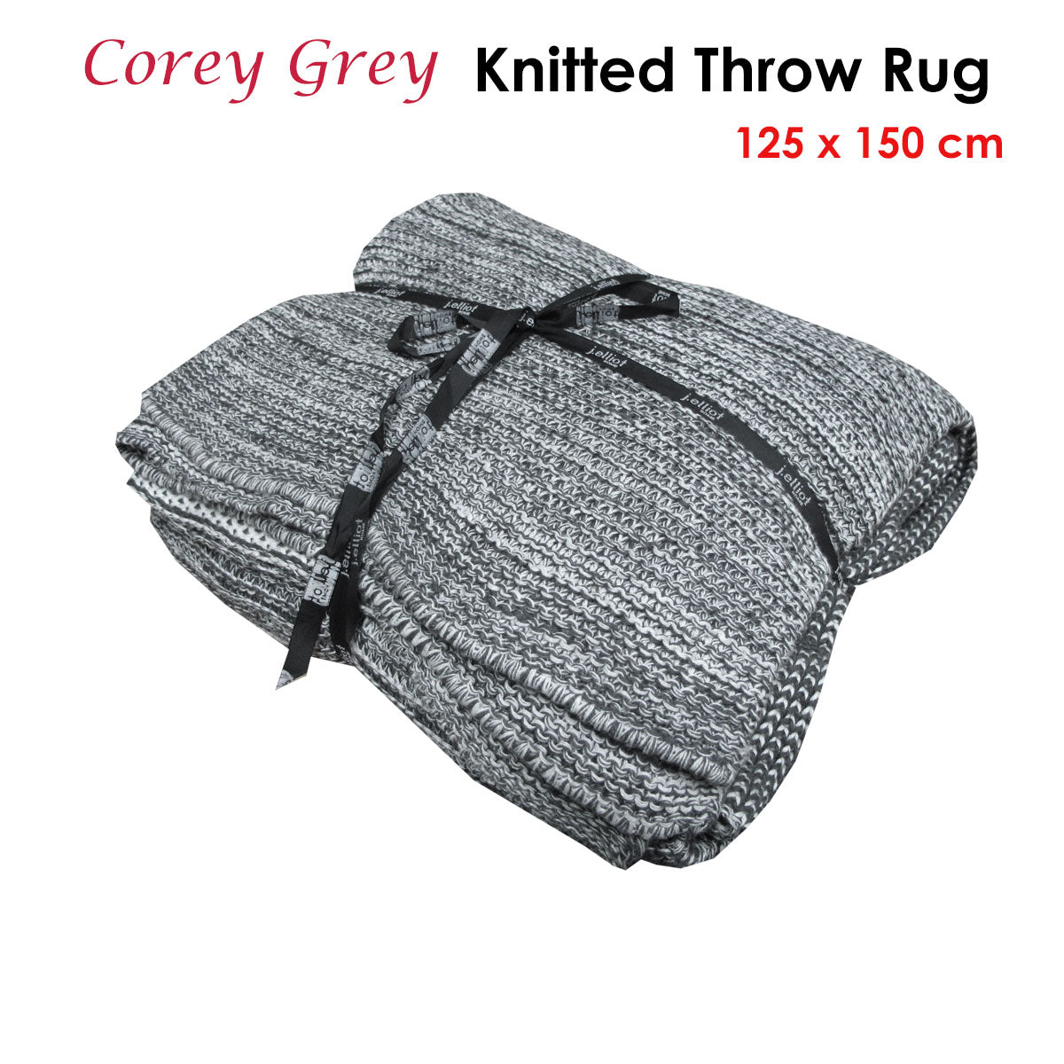 J.elliot Corey Grey Throw Rug 125 x 150 cm - Knitted Design, Machine Washable - SuperSaverAU - view 2
