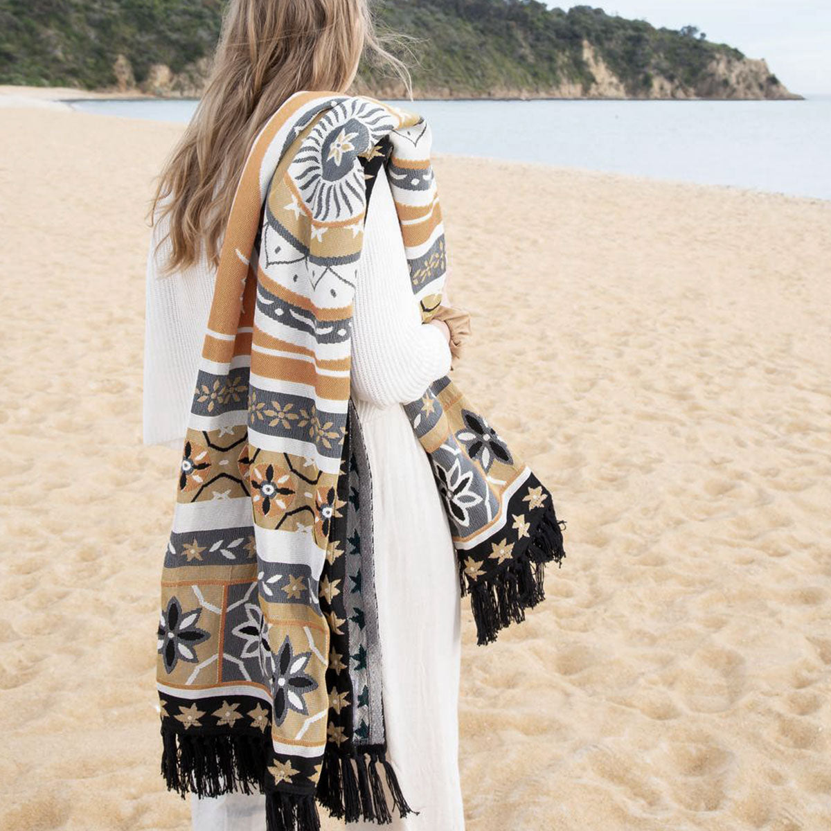 J Elliot Home Kasbah Luxury Fringe Throw 130 x 160cm Black - Versatile Design - SuperSaverAU - view 2
