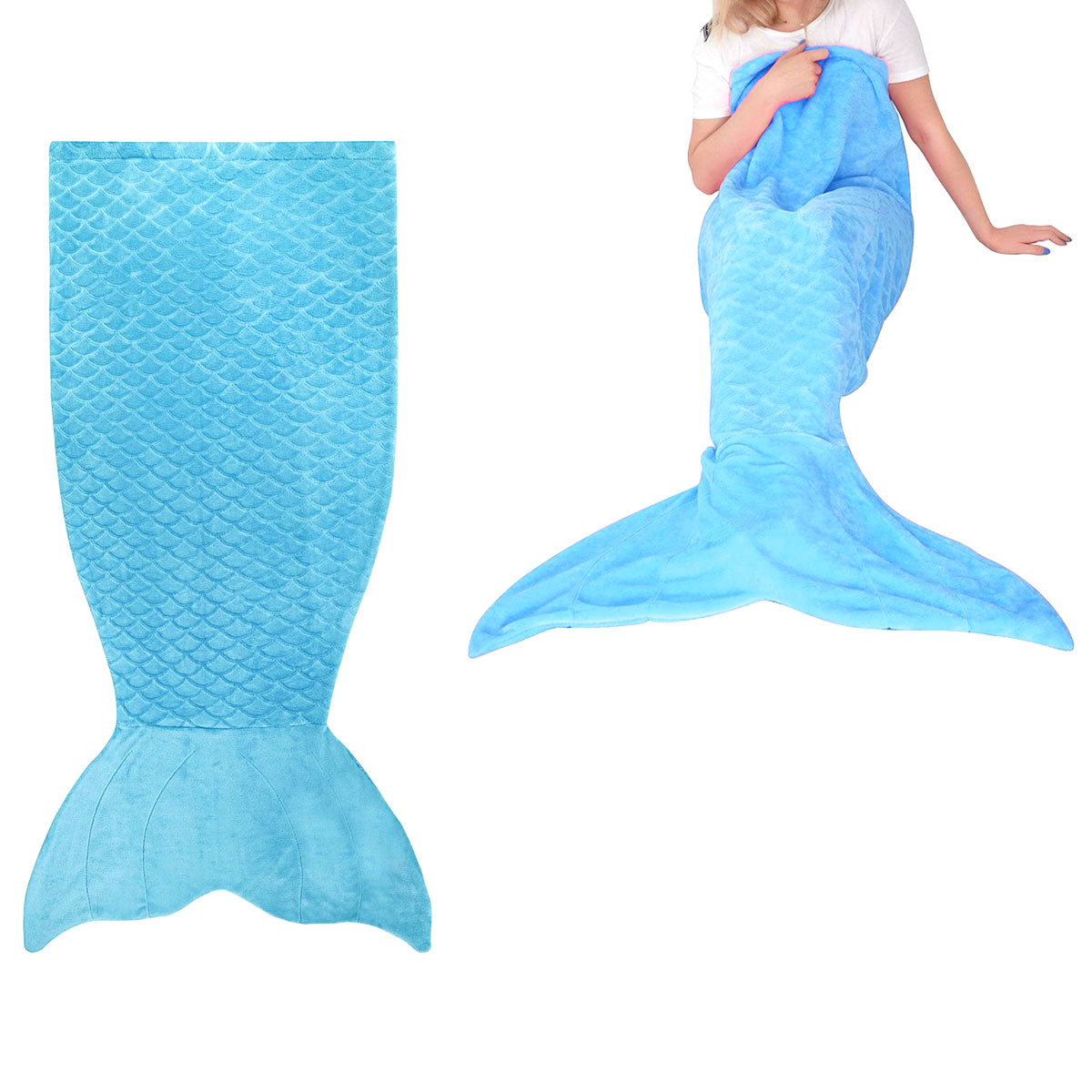 Mermaid Tail Blue Soft Blanket Throw 63 x 152 cm - Embossed Design for Adults - SuperSaverAU - view 1