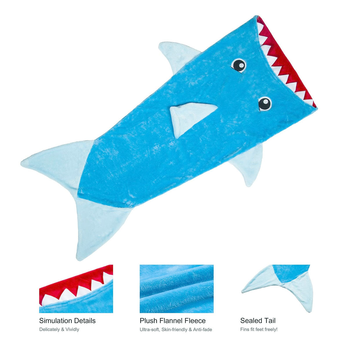 Mermaid Tail Shark Soft Blanket Throw 50 x 140 cm - Kids Size, Embossed Design - SuperSaverAU - view 3