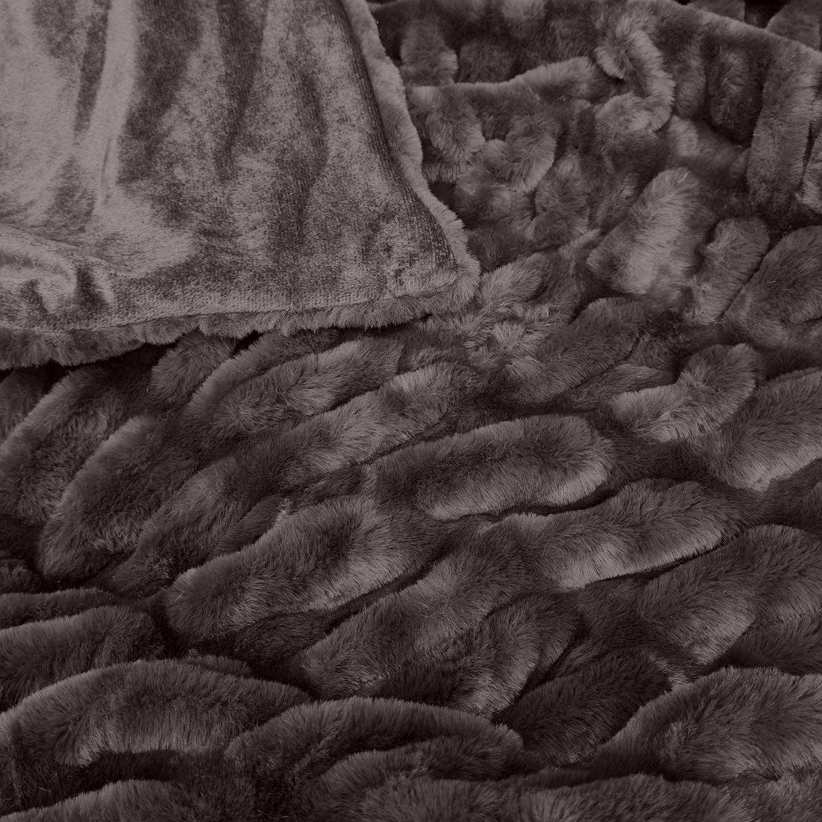 J Elliot Home Skyler Faux Fur Throw Rug 130 x 160cm - Chocolate, Machine Washable - SuperSaverAU - view 3
