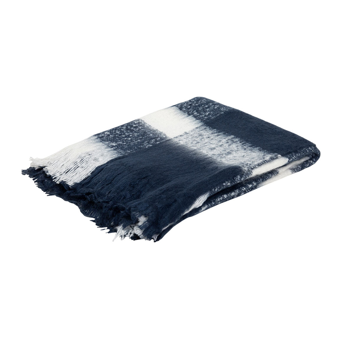 J Elliot Home Wren Faux Mohair Throw 130x160cm Navy/White Gingham Pattern - SuperSaverAU - view 1