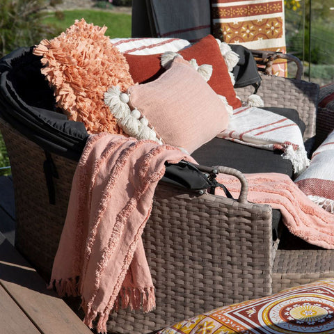 J Elliot Home Zen Luxury Fringe Throw 130 x 160cm 100% Cotton Clay Pink - SuperSaverAU - view 1