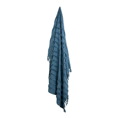 J Elliot Home Zen Luxury Fringe Throw 130 x 160cm 100% Cotton Steel Blue - SuperSaverAU - view 1