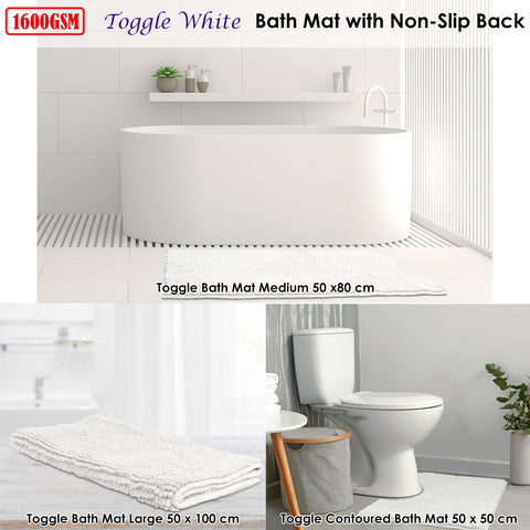 Toggle Microfiber Bath Mat 1600GSM Non-Slip Back White 50 x 80 cm - SuperSaverAU - view 1