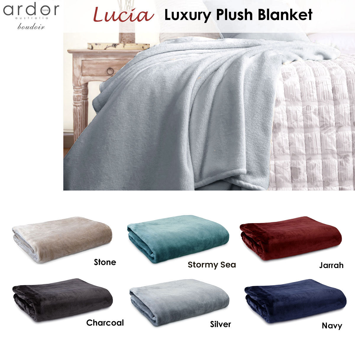 Ardor Luxury Plush Blanket Stone Single - Soft 300GSM Polyester, Solid Colour Design - SuperSaverAU - view 2
