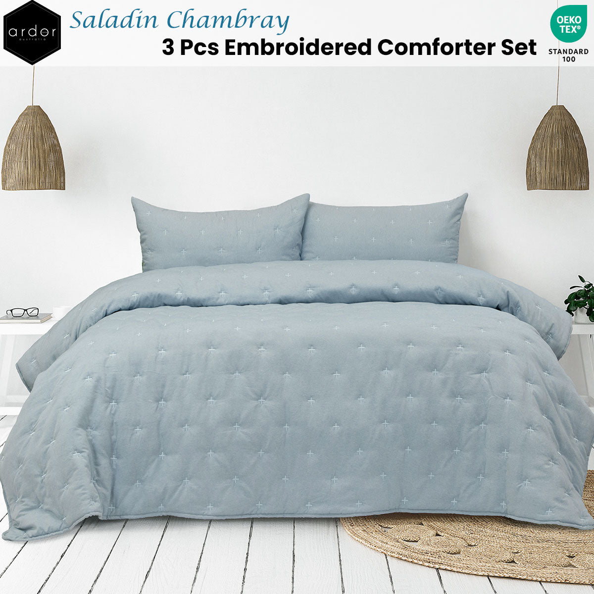 Ardor Comforter Set 3 Pcs Embroidered Queen/King - Subtle Marle Print Design - SuperSaverAU - view 1