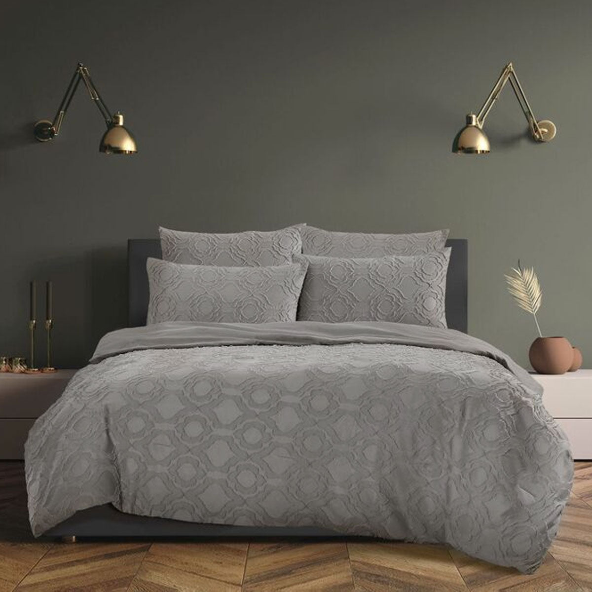 Ardor 5 Pce Comforter Set Millicent Storm Grey King - Quilted Floral Pattern - SuperSaverAU - view 1