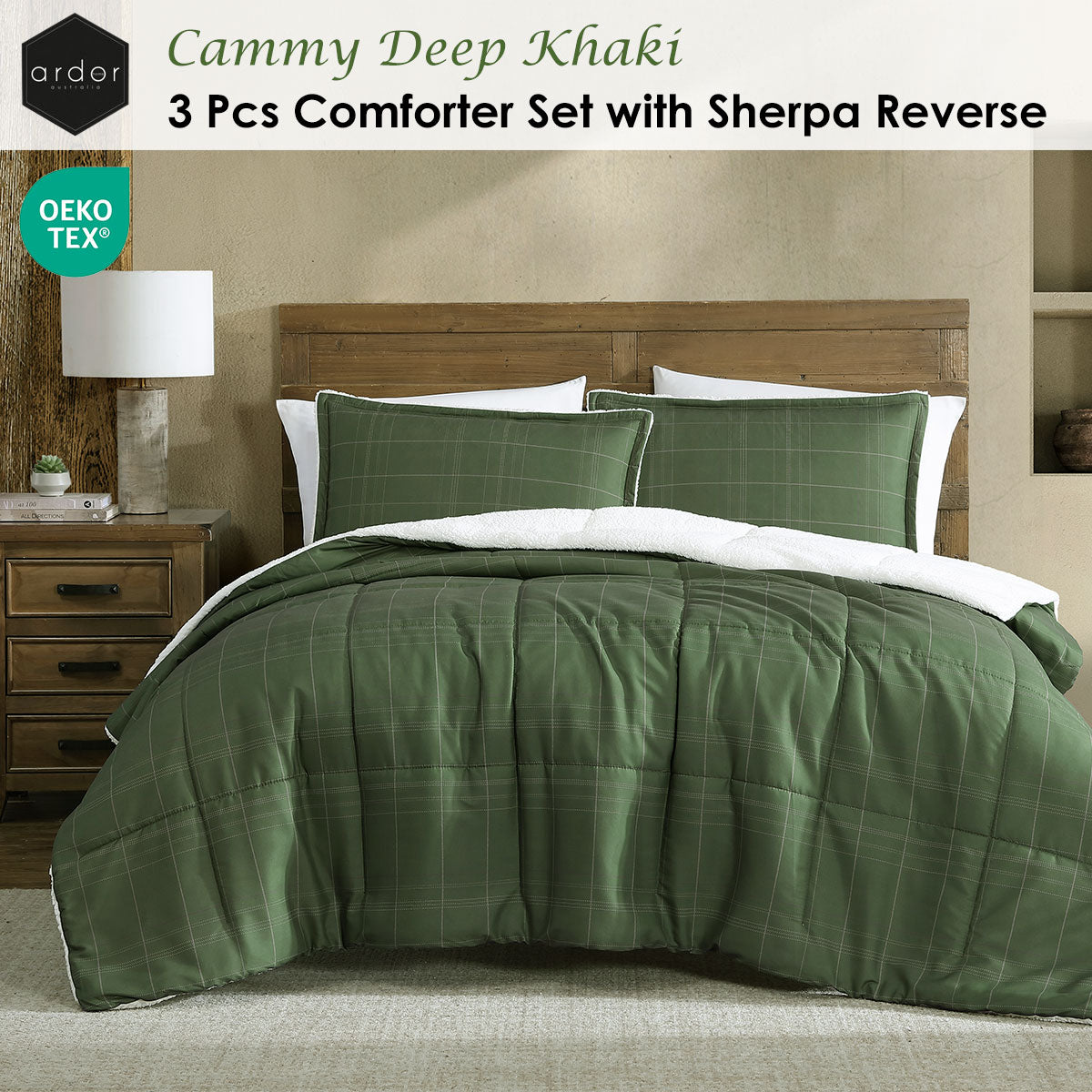 Ardor Cammy Deep Khaki Sherpa Reverse Comforter Set – Queen/King 3 Piece