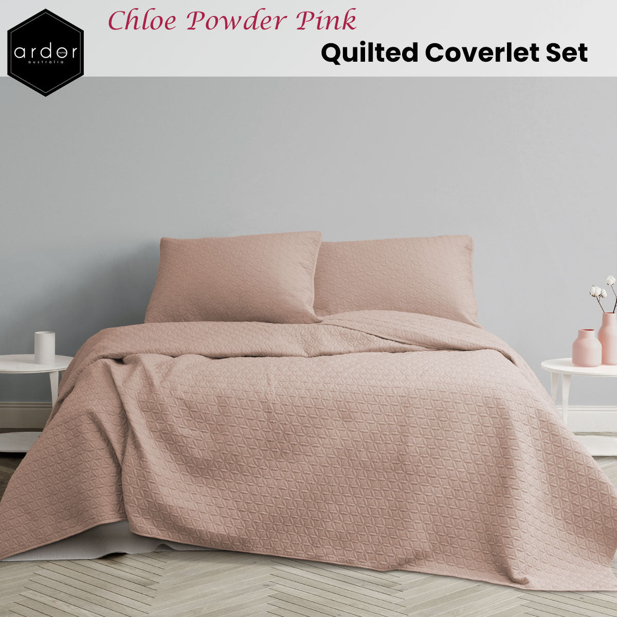 Ardor Chloe Powder Pink 3 Pcs Quilted Coverlet Set Queen/King - Floral Design - SuperSaverAU - view 1