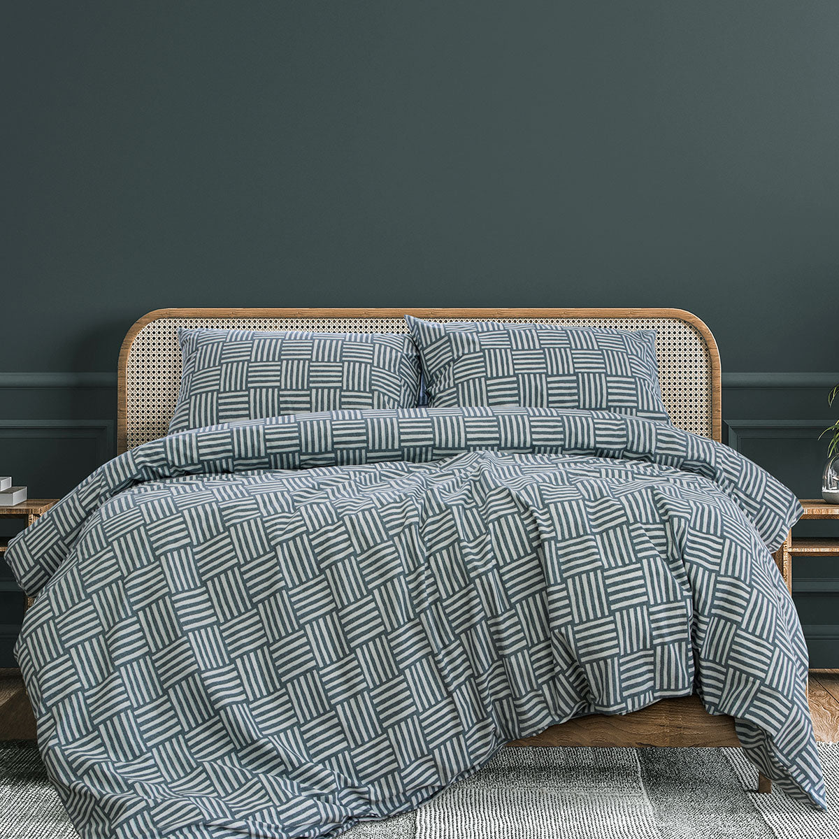 Ardor Fletcher Faded Indigo Printed Quilt Cover Set King - Geometric Design - SuperSaverAU - view 1