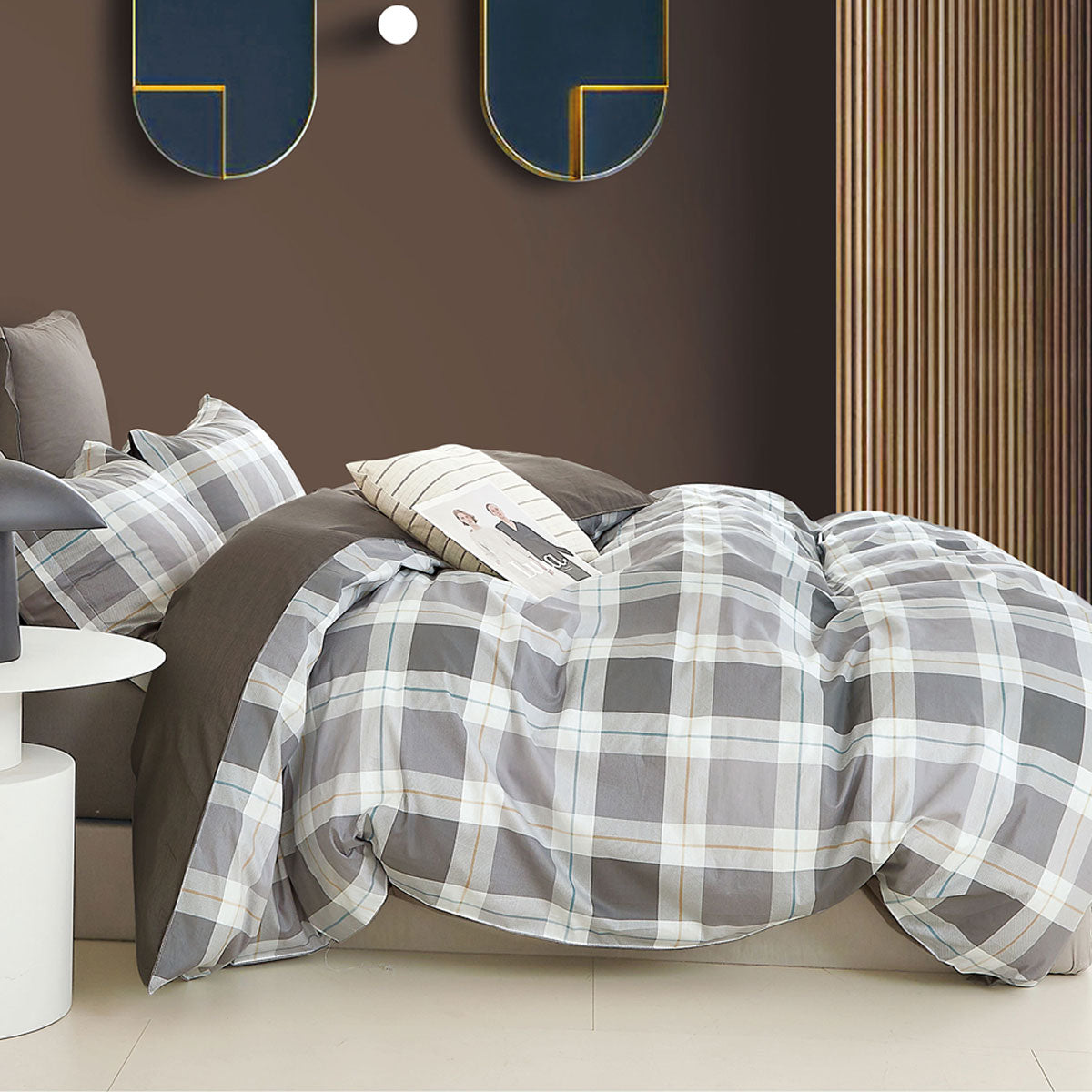 Ardor Chester Plaid Cotton Sateen Quilt Cover Set Queen - 250TC, Soft Hues - SuperSaverAU - view 1