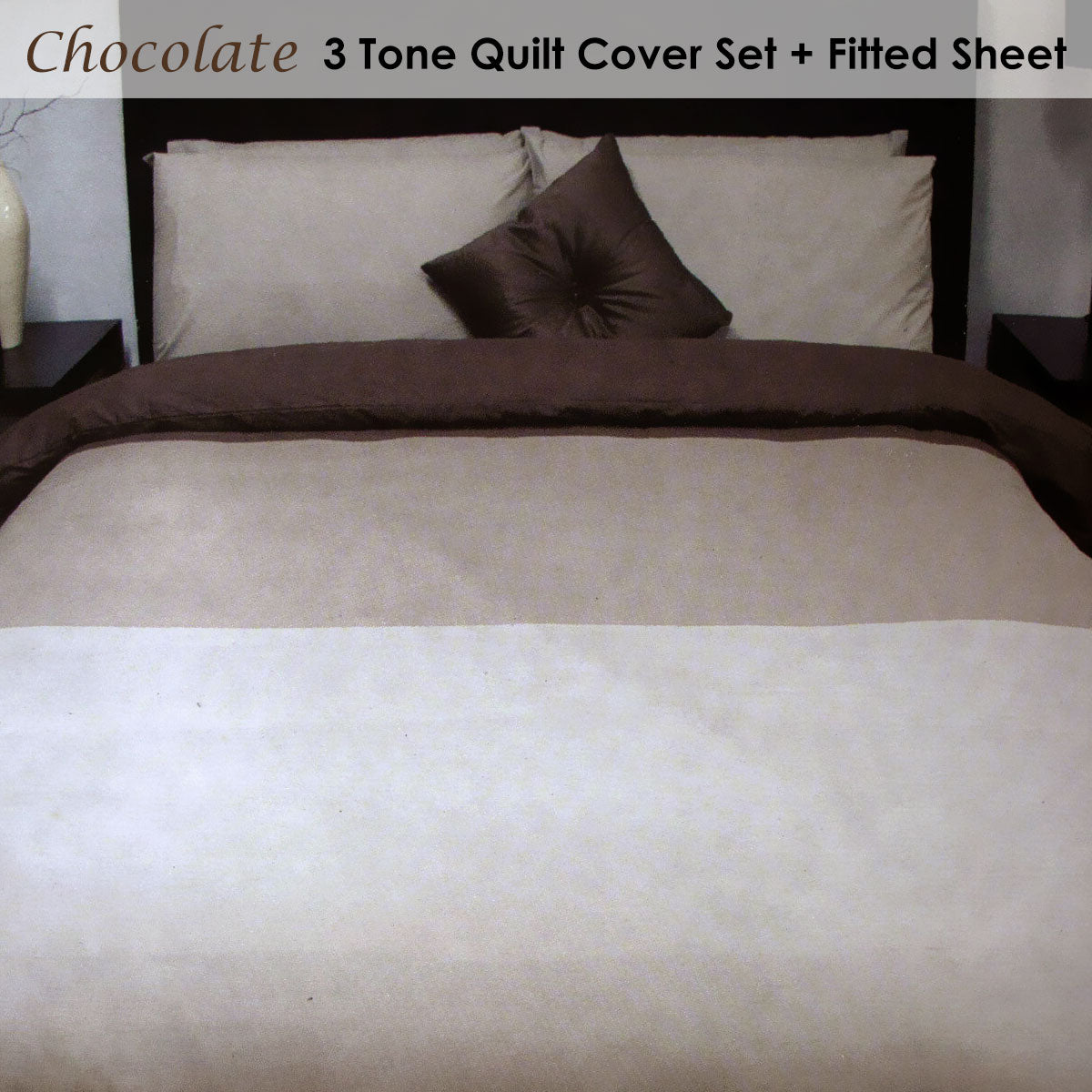 Essentially Home Living Chocolate 3 Tone Quilt Cover Set + Fitted Sheet Queen - SuperSaverAU - view 1