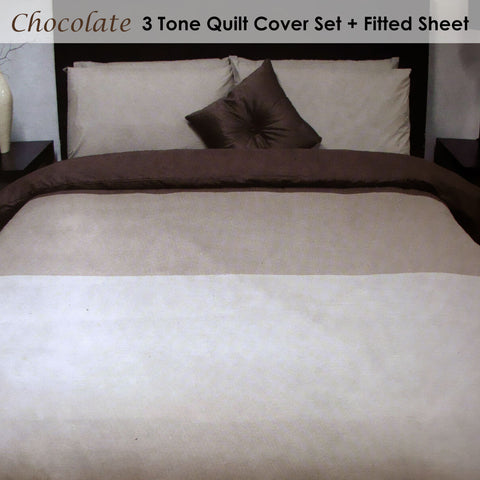Essentially Home Living Chocolate 3 Tone Quilt Cover Set + Fitted Sheet Queen - SuperSaverAU - view 1