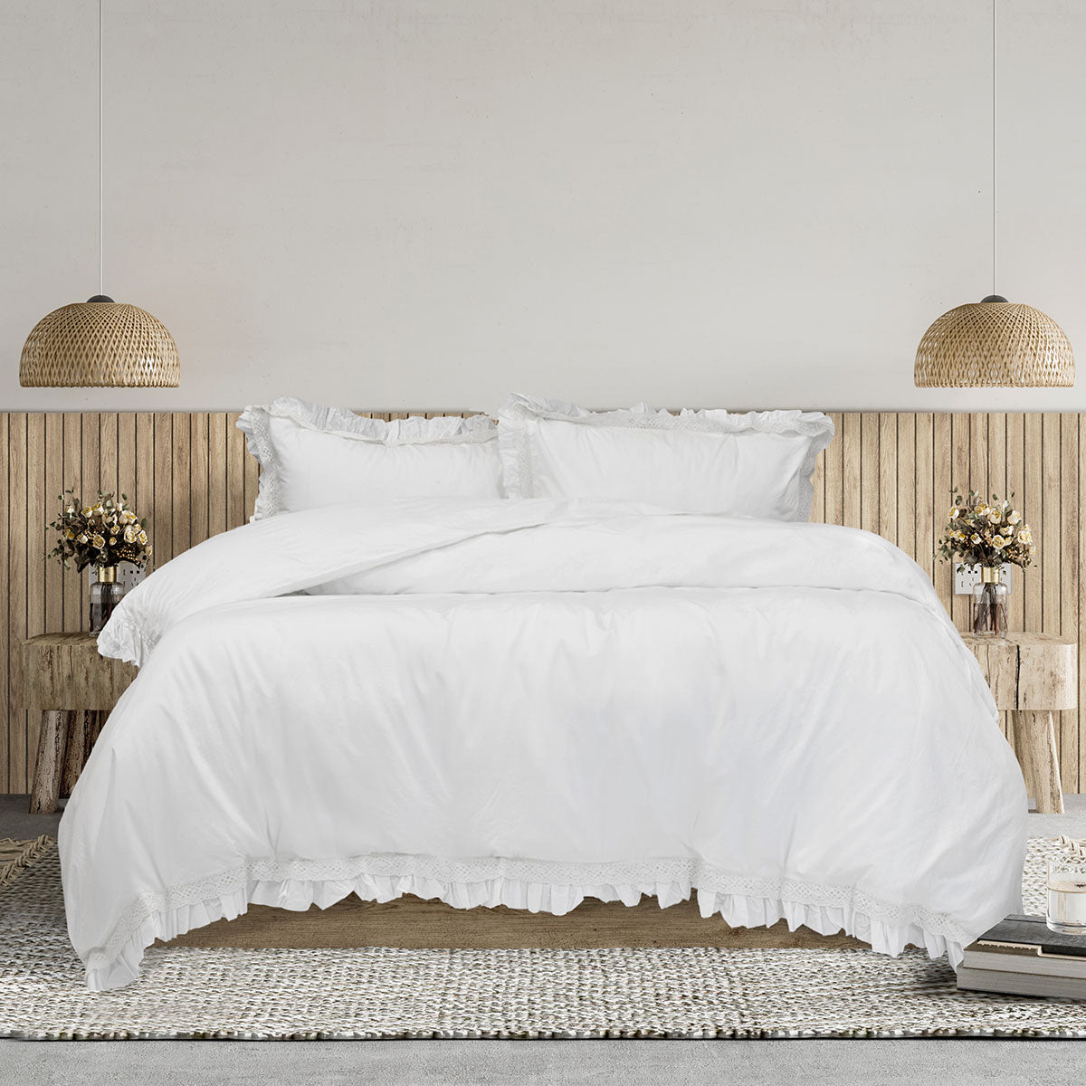 Algodon Adele White Cotton Ruffle Quilt Cover Set – King