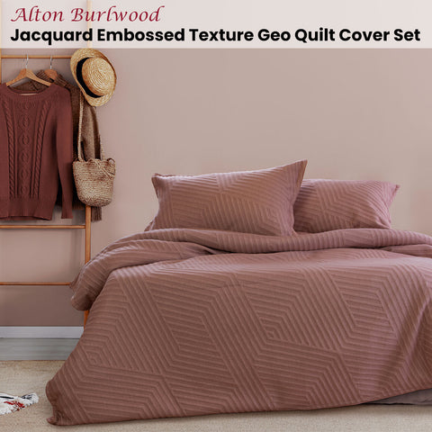 Ardor Alton Burlwood Geo Quilt Cover Set Queen - Jacquard Embossed Design - SuperSaverAU - view 1