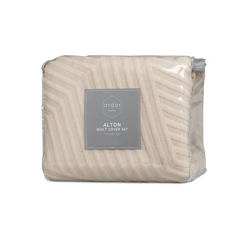 Ardor Alton Linen Jacquard Embossed Geo Quilt Cover Set Queen - SuperSaverAU - view 1