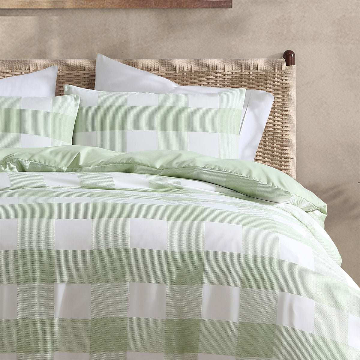 Ardor Ashlea Sage Waffle Check Quilt Cover Set – Queen