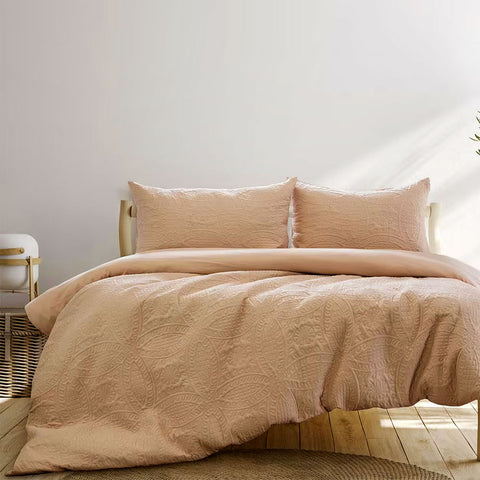 Ardor Chateau Cinnamon Quilt Cover Set Queen - Embossed Petal Pattern - SuperSaverAU - view 1
