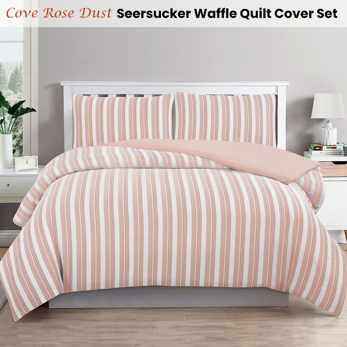 Ardor Seersucker Waffle Quilt Cover Set Queen - Cove Rose Dust (Peach) - SuperSaverAU - view 1