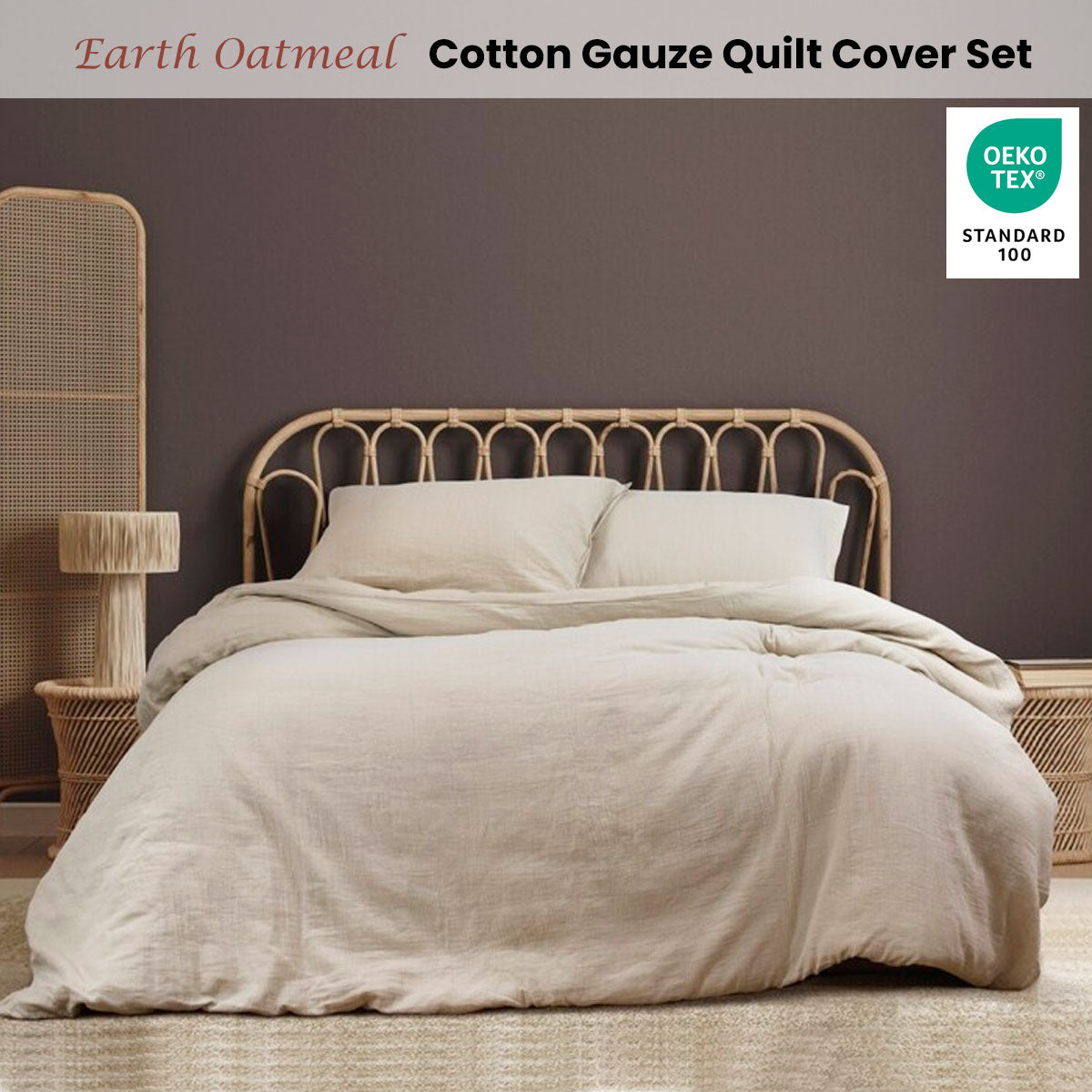 Ardor Earth Cotton Double Gauze Quilt Cover Set Queen - Solid Colour Design - SuperSaverAU - view 2