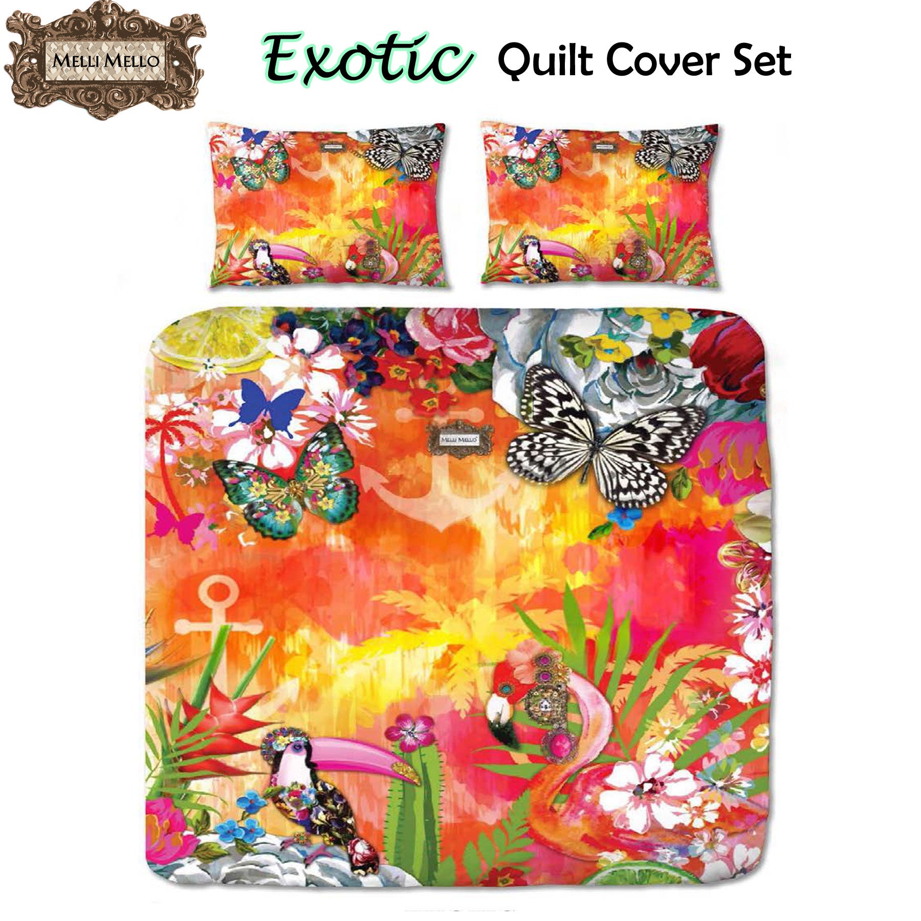 Melli Mello Exotic Botanical Quilt Cover Set Queen - 100% Cotton/Satin - SuperSaverAU - view 2