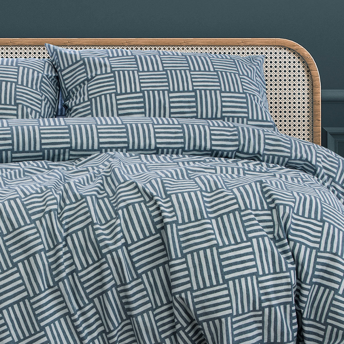 Ardor Fletcher Faded Indigo Quilt Cover Set Queen - Geometric Print Design - SuperSaverAU - view 2