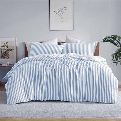 Ardor Frankie Blue Stripe Yarn Dyed Reversible Quilt Cover Set Queen - SuperSaverAU - view 1