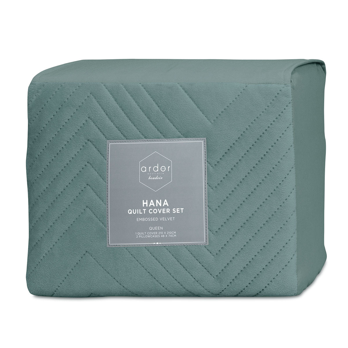 Ardor Quilt Cover Set Queen - Chevron Embossed Velvet, Stormy Sea Design - SuperSaverAU - view 3