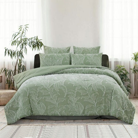 Ardor Quilt Cover Set Queen - Kiah Pale Olive Textured Jacquard Design - SuperSaverAU - view 1